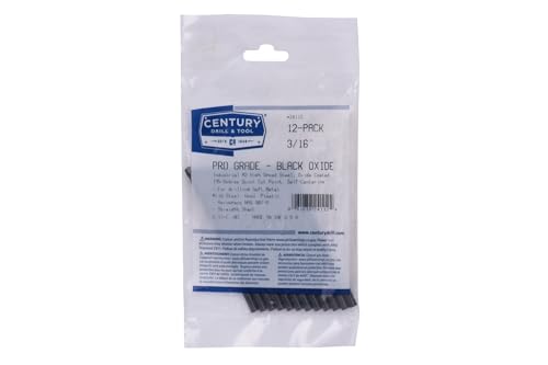 Image of Century Drill & Tool 24112 Pro Grade Black Oxide Drill Bit, 3 /16 inch, Pro | Straight shank, 3-1 /2 inch overall length, 135 point, cuts steel, wood & plastic, 135 split point