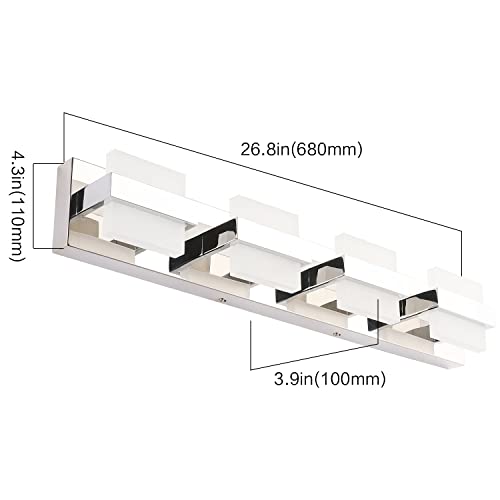 Image of SOLFART 4 Lights Chrome Bathroom Light Over Mirror Modern Bathroom Vanity Light Fixtures Bathroom Lighting Fixtures 27 inch White Light Non Dimmable
