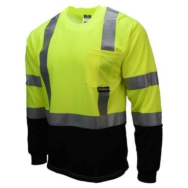 Fierce Safety LN200GB Class 3 Green Moisture Wicking Long Sleeve Shirt with Chest Pocket (X-Large)