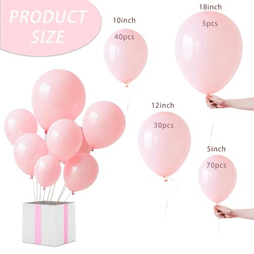 Pastel Pink Balloon,145pcs Latex Pale Pink Balloons Arch Kit Different Sizes 18 12 10 5 Inch,Macaron Pink Balloon Garland Arch for Women Girl Baby Shower Mothers Day Birthday Party Decoration - Image 3