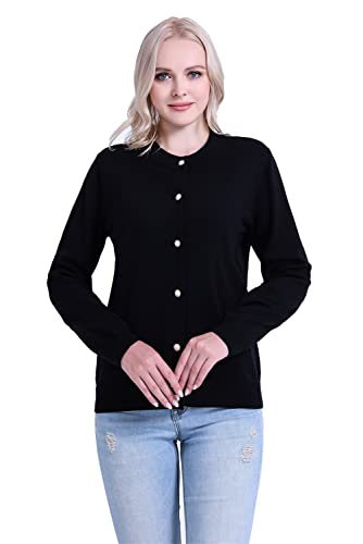 SMILING PINKER Women Cardigan Sweater Crewneck Pearl Button Knitted Tops Medium Weight