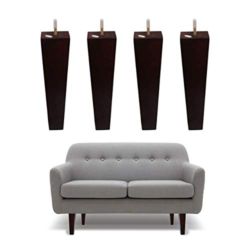 Wood Furniture Legs 10 inch Sofa Legs Set of 4 Square Couch Legs- Espresso Tapered Feet Replacement for Legs for Furniture or DIY Projects- Sofa Legs, Chair, Ottoman, Stool, Coffee Table, Bed, Etc.