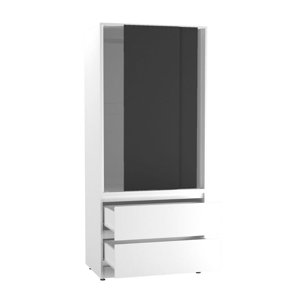 URBNLIVING 2-Door 2-Drawer Sliding Wardrobe, Modern Bedroom Storage Cupboard with Hanging Rail, Smooth Silent Sliding Doors, Adjustable Feet, Safety Wall Fixing and Mix or Match Carcass & Door Colours
