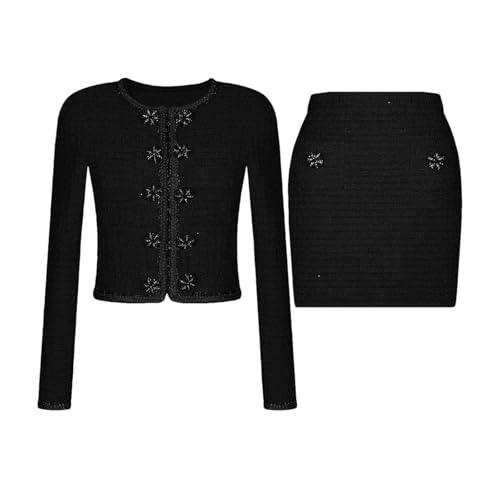 Women's 2 Piece Skirt Set Suit Double-Breasted Sweater Knitted Long-Sleeved