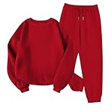 Generic Two Piece Summer Sets For Women, Custom Personalised Sets Women,Round Neck Sports Tracksuit Unisex-Piece Running Outfits Long Sleeve Pullover Sweatshirt+Sweatpants Sets (M, Red), Medium