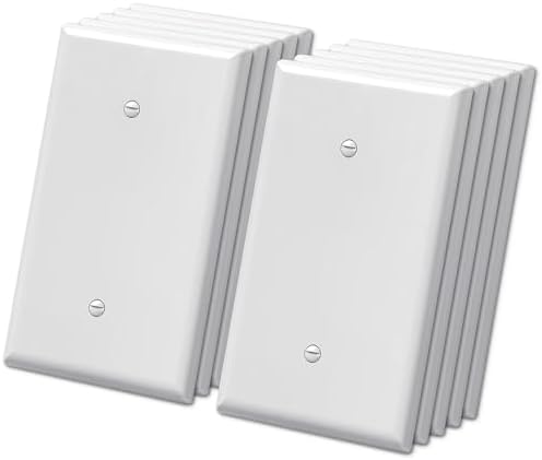 BESTTEN 10 Pack 1-Gang Oversize Blank Wall Plate, Unbreakable Polycarbonate Oversized Jumbo Outlet Cover, Single Gang No Divice Faceplate, White, cETL Listed