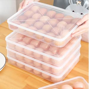 FIYSON Lot de 24 boîtes de rangement pour œufs de réfrigérateur avec couvercle empilables en plastique transparent pour armoires de cuisine et garde-manger pour protéger et garder les œufs au frais