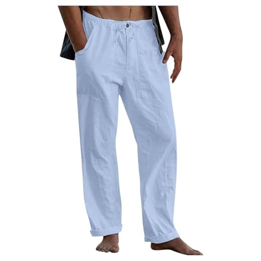2025 Pantalon Lin Homme Taille Elastique été Yoga Pantalons Hommes Lin et Coton Décontracté Pantalon Toile Été Pant Léger Taille Elastique Coupe Droite avec Cordon de Serrage Vêtement Pas Cher