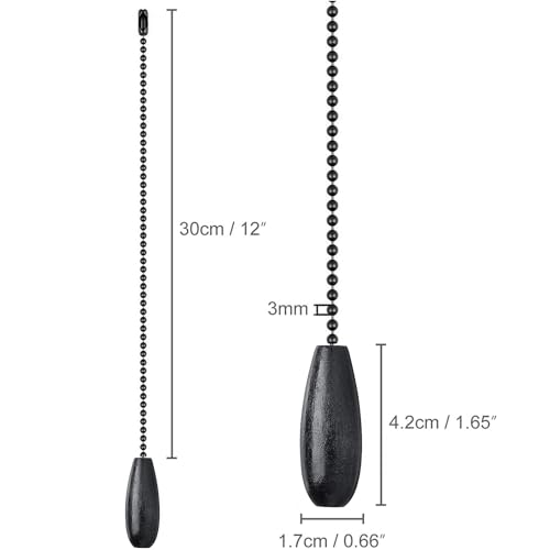 Image of Dotlite 4Pack Black Wooden Ceiling Fan Pull Chain Extender, 12in Decorative Fan String Pulls Extension,3mm Diameter Beaded Chain Pulls Ornaments with Connector