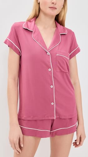Image of Eberjey Women's Gisele Shortie Pj Set, Raspberry /Ivory, XS