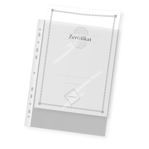 Idena 90371-500 Stück Klarsichthüllen A4 genarbt, Prospekthüllen aus Kunststoff 40µ, dokumentenecht, Klarsichtfolien mit Universallochung