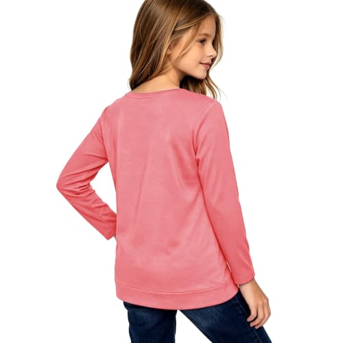 Girls Long Sleeve Shirts Kids Crewneck Knot Front Base Layer Tops Pink - image 3