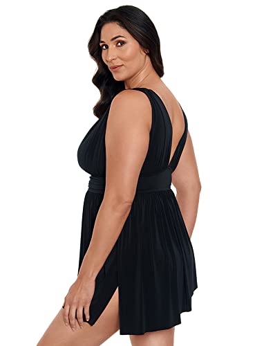 Longitude Women's Plus Swimwear Black Tie Goddess Flyaway Soft Cup One Piece Swimdress, Black, 22 Plus4