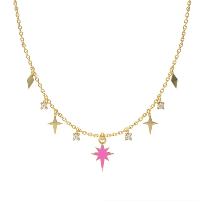 Color Diamond Star Moon Collana in Vero Argento Sterling 925 per Gioielli da Donna Collana Girocollo con Catena Fantasia Farfalla Smaltata