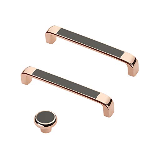 BOOLSFMAM Cabinet Door Drawer Handles Knobs Pull Handles Cupboard Closet Door Shape Pull Handle (Single Hole Knob, Rose Gold & Black)