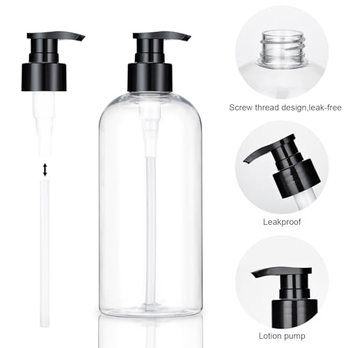 Empty Plastic Pump Bottles Dispenser 2 Pack Clear Refillable Pump Bottle for Shampoo, Liquid Soap, Massage Oil4