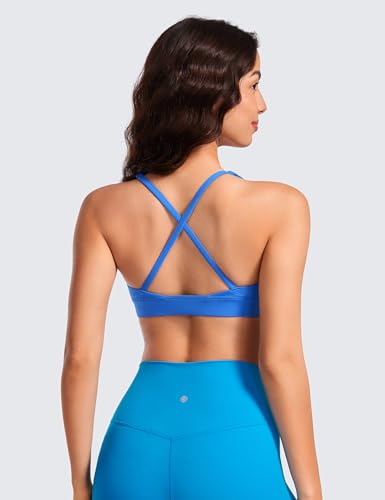 Image of CRZ YOGA Butterluxe Deep V Neck Sports Bras | Light Support, Removable Pads, Yoga, Extremely Soft, Cross Back, Spaghetti Straps, for Women