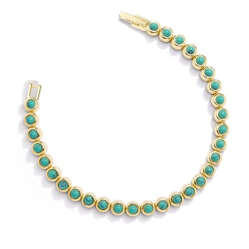 14K Gold Filled Tennis Bracelet For Women, 3MM Turquoise&CZ Gemstone Bezel Tennis Bracelet, Gold Bracelets for Women, 6.15/6.75/7.15 Inch2
