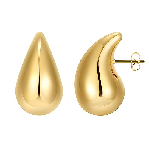 Aretes, Sports Aretes de gota de lágrima, aretes de aro de oro gruesos, para mujer, joyería en forma de gota de lágrima, plata y oro, de gran tamaño, estilo impresionante,...