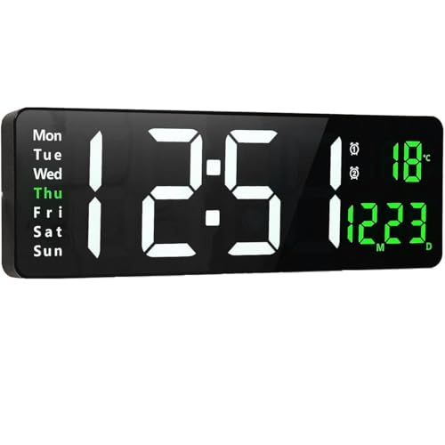 Ausale Digital Wall Clock, LED Large Display 16 Inch Clock with Remote Control, Multi Function Clock with Date Week Temperature, Wall Clock for Living Room Decor