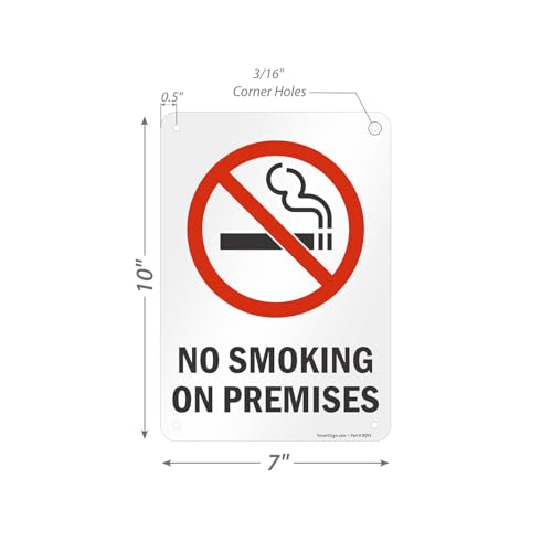 Panneau No Smoking On Premises signalisation extérieure aluminium 7x25,4cm