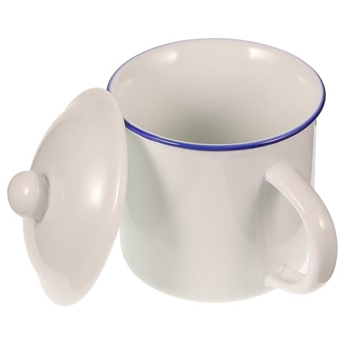 Luxshiny Emaille Trinkbecher 400ml Retro Kreativbecher mit Griff Weiß für Haushalt und Büro