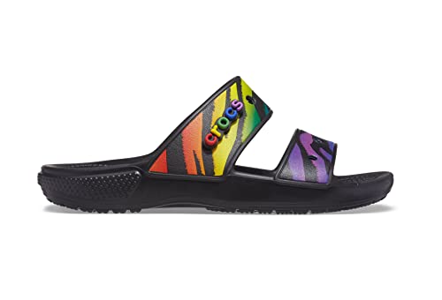 Crocs (クロックス) 男女兼用 大人用 クラシック 2ストラップ スライドサンダル, ブラック/マルチアニマルプリント, 6 Women/4 Men