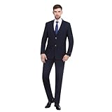 P&L Men's 10-colors Slim Fit Two-piece Single Breasted 2-button Suit Jacket Pants Set,Navy,42 Long / 36 Waist