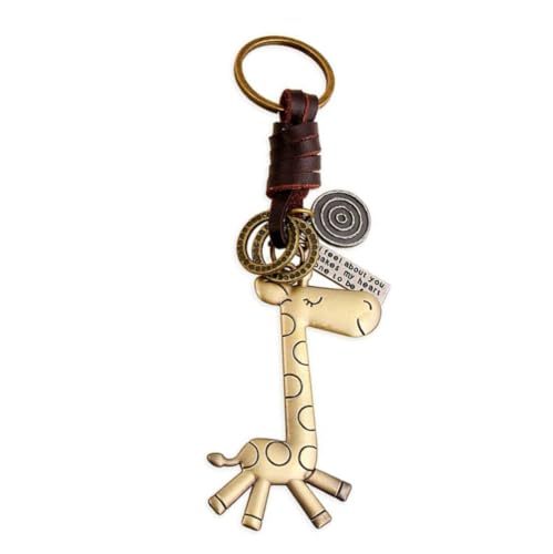 Key Chain Creative Cute Cartoon Giraffe Pendant retro woven Leather