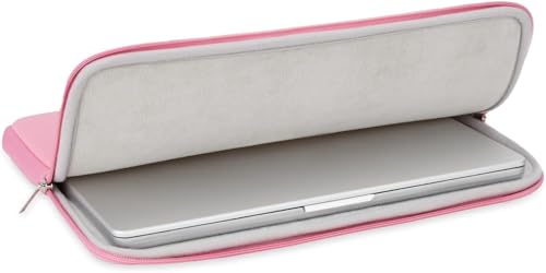 Image of Meyaar Sleeve for MacBook 15 inch & 14 inch, Compatible with MacBook Pro 14-inch M1 /M2 /M3 /M4, Compatible with MacBook Air 15-inch - Soft Padded Fur-Lined with Small Zipper Bag (Pink, for MacBook 15 inch /14 inch)