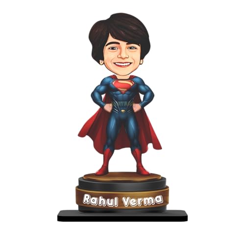 Image of Personalized Gift for Kids, Friends Character Caricature Photo Frame Unique Design Customized Gift for Children, Return Gift Idea (Superman, 7 INCHES)