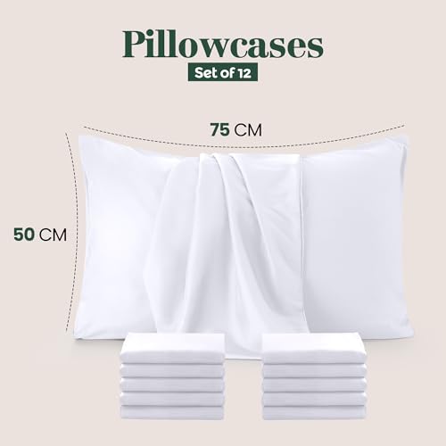 Utopia Bedding - 12 Pack Pillow Cases - OEKO-TEX - Standard Size 50x75 cm - 100% Brushed Microfiber Pillowcases with Envelope Closure, pillows not included - Wrinkle, Fade, & Stain Resistant - White