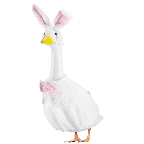 EKOREST Easter Porch Goose Outfits for 23 Inch Lawn Statue Funny White Rabbit Costume for Plastic/Cement Statue Duck Sculpture Clothes for Yard Patio Party Holiday Decoration