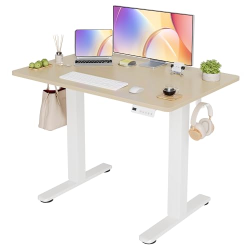 Claiks 昇降デスク 小さめ 電動 スタンディングデスク 昇降式 テーブル 幅90cm*奥行き50cm 小部屋対策 在宅ワーク パソコンデスク テレワーク オフィスデスク 高さ調節 メモリー機能 コンパクト ホワイトフレーム/ナチュラル天板（Amazon）