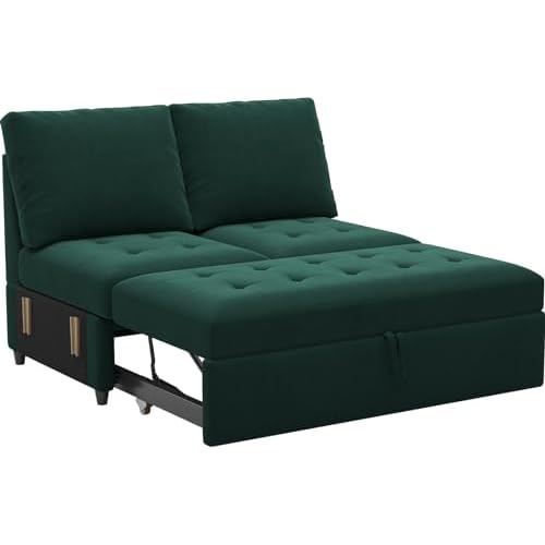 Belffin Pull Out Sofa Bed Module Part for Modular Sectional Sleeper Sofa Armless Loveseat with Pull Out Bed for Sectional Couch Green