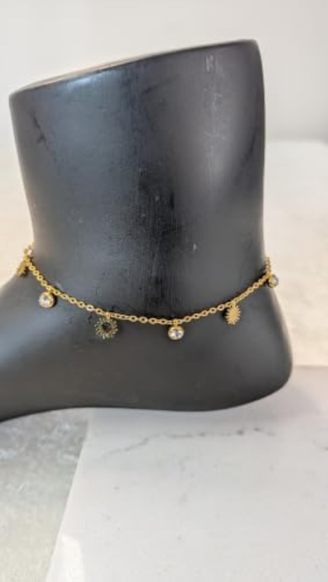 Women's Gold Sun and CZ Charm Dainty Chain Anklet