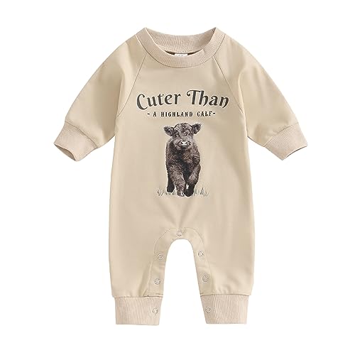 Image of Muasaaluxi Western Baby Girl Boy Clothes Cow Print Romper Long Sleeve Jumpsuit Pants One Piece Fall Winter Outfit