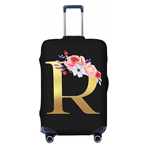 Travel Luggage Cover,Watercolor Flowers With Purple Leaves Golden Letter R Stretch Suitcase Cover Protector with Zipper Closure For 18-32 Inch Luggage