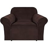 H.VERSAILTEX Stretch Velvet Armchair Cover Couch Covers 1 Cushion Chair Slipcover for Living Room Furniture Cover Crafted from Thick Comfy Rich Velour (Chair 31'-49', Chocolate)