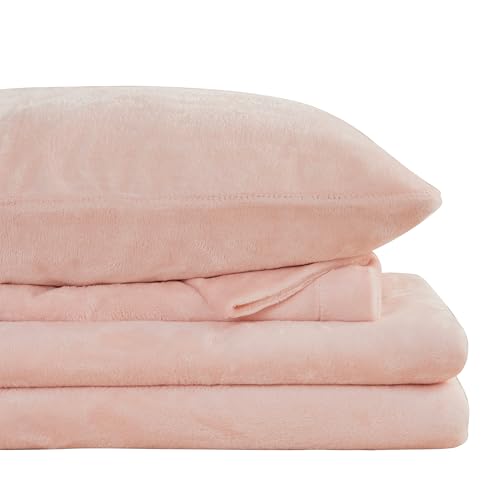 Image of Viviland Plush Micro Fleece Queen Bed Sheet Set - Soft Fuzzy Polar Fleece Velour Velvet Sheets - Extra Warm Winter Fleece Bed Sheets with Deep Pocket - Pink - Queen | Soft Flannel-like Fleece, 100% Polyester, Fluffy Velvety Feel, 200GSM, 15 inch Deep Pocket, Warm Winter Gift & Decor