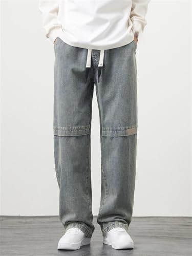 Men's Retro Jeans Large Size Drawstring Wide Leg Denim Pants Casual Straight Trousers3