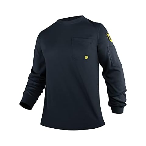 PTAHDUS FR Shirts for Men, 5.5oz Flame Resistant Shirts Long Sleeve for Summer, CAT2/HRC2 100% Cotton Lightweight Welding Shirts(5.5oz Navy Blue,Large) Cover