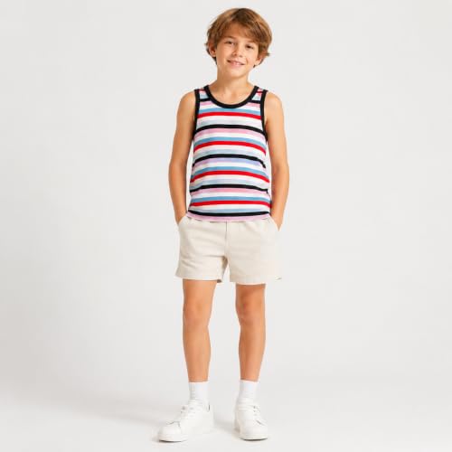 Image of Mud Kingdom Tank Tops for Little Boys Stripe Short Sleeve Crew Neck Cotton Summer Colorful Size 7-8