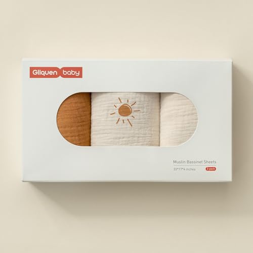 Image of Gllquen Baby Muslin Bassinet Sheets 3pk, Soft Cotton Baby Sheet 33x17 | Breathable Cozy Bassinet Mattress Sheet, Compatible with Halo Bassinest Swivel Sleeper, Snoo, Baby Delight, For Boys Girls
