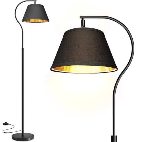 BBHome Lámpara de Pie para Salon, Lámpara de Arco con Pantalla e Interruptor de pie, Lampara pie Moderna con Bombilla LED de 9W, Lampara Salon E27 de 170 cm para salón, dormitorio (Negro-Dorado)