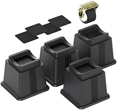 Nachell Bed Furniture Risers 4 Pack Bed Lift Risers Elevation in Height 5" Heavy Duty Rectangle Riser Blocks for Caster Wheels or Posts of Bed Table Couch Support up to 2500 lbs. (Black, 5 Inch)