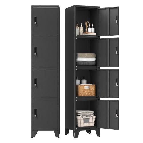 Image of PAOFIN Metal Tall Narrow Storage Lock Cabinet | Metal Filing Cabinets with 4 Locker Drawers for Home Office, Bathroom, Living Room, Dinning Room (Black)