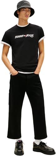 Tommy Jeans Herren T-Shirt Kurzarm Vintage mit Rundhalsausschnitt, Schwarz (Black), S – Ansicht 5