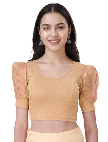Image of SFT Women's Cotton Lycra Blend Readymade Saree Blouse with Round Neck Half Sleeves Solid Pattern Knit Weave Regular Fit and Pull On Closure