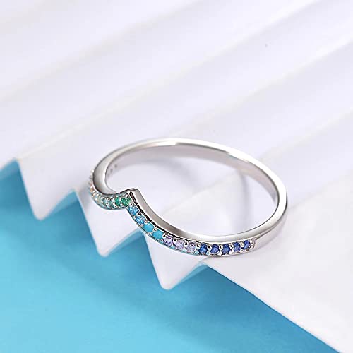 925 Sterling Silver Chevron Ring, Colorful CZ V Shape Stackable Ring Rainbow Eternity Rings Wedding Ring Engagement Ring for Women3